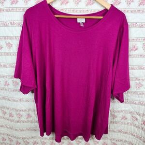 Cupio Curvy 3X Hot Pink Knit Top Womens Plus Size Short Sleeve Casual